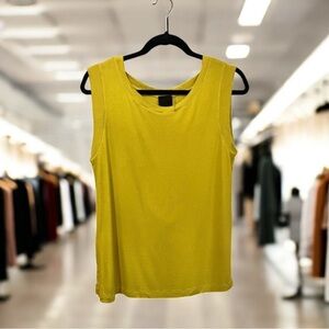 ☀️Heather Solid Yellow Knit Crewneck Cut Out Back Sleeveless Tank Top Size Small